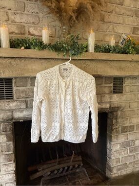 Vintage White Openwork Knit Cardigan